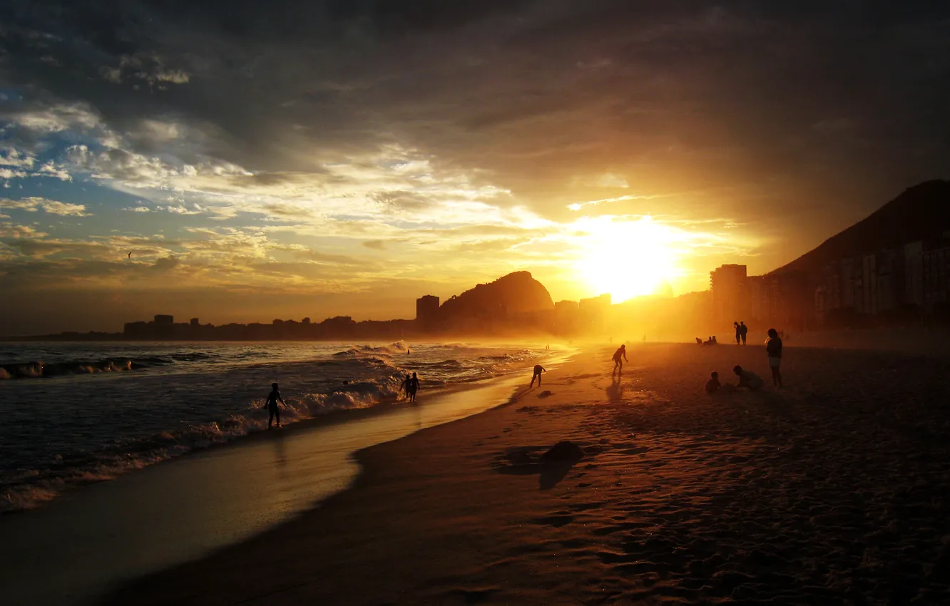 Photo wallpaper beach, sunset, copacabana, Rio de Janeiro