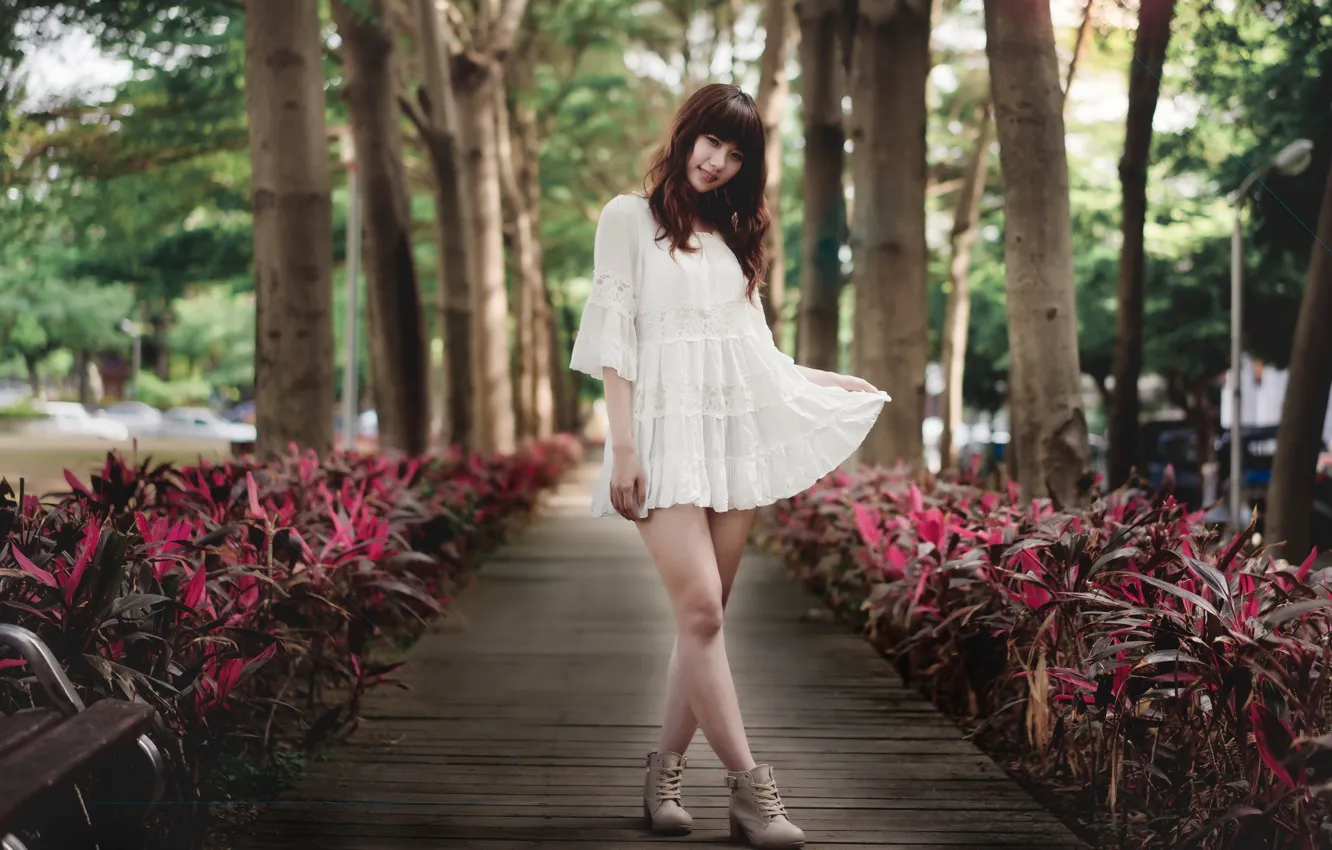 Photo wallpaper summer, girl, street, Asian