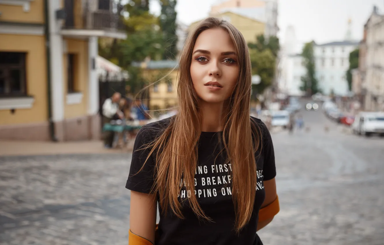 Photo wallpaper look, girl, face, portrait, long hair