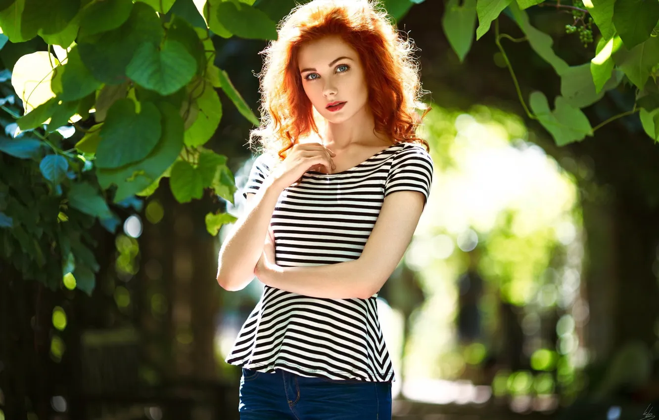 Photo wallpaper summer, look, girl, the sun, nature, pose, portrait, red