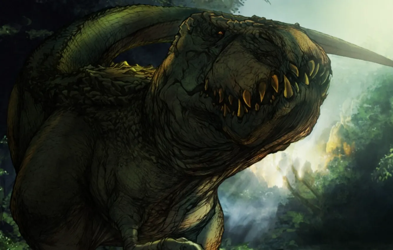 Photo wallpaper dinosaur, teeth, lizard