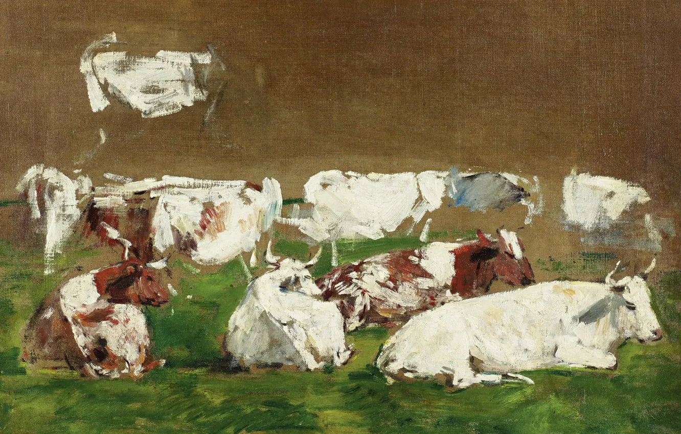 Photo wallpaper animals, picture, Cows, Eugene Boudin, Eugene Boudin