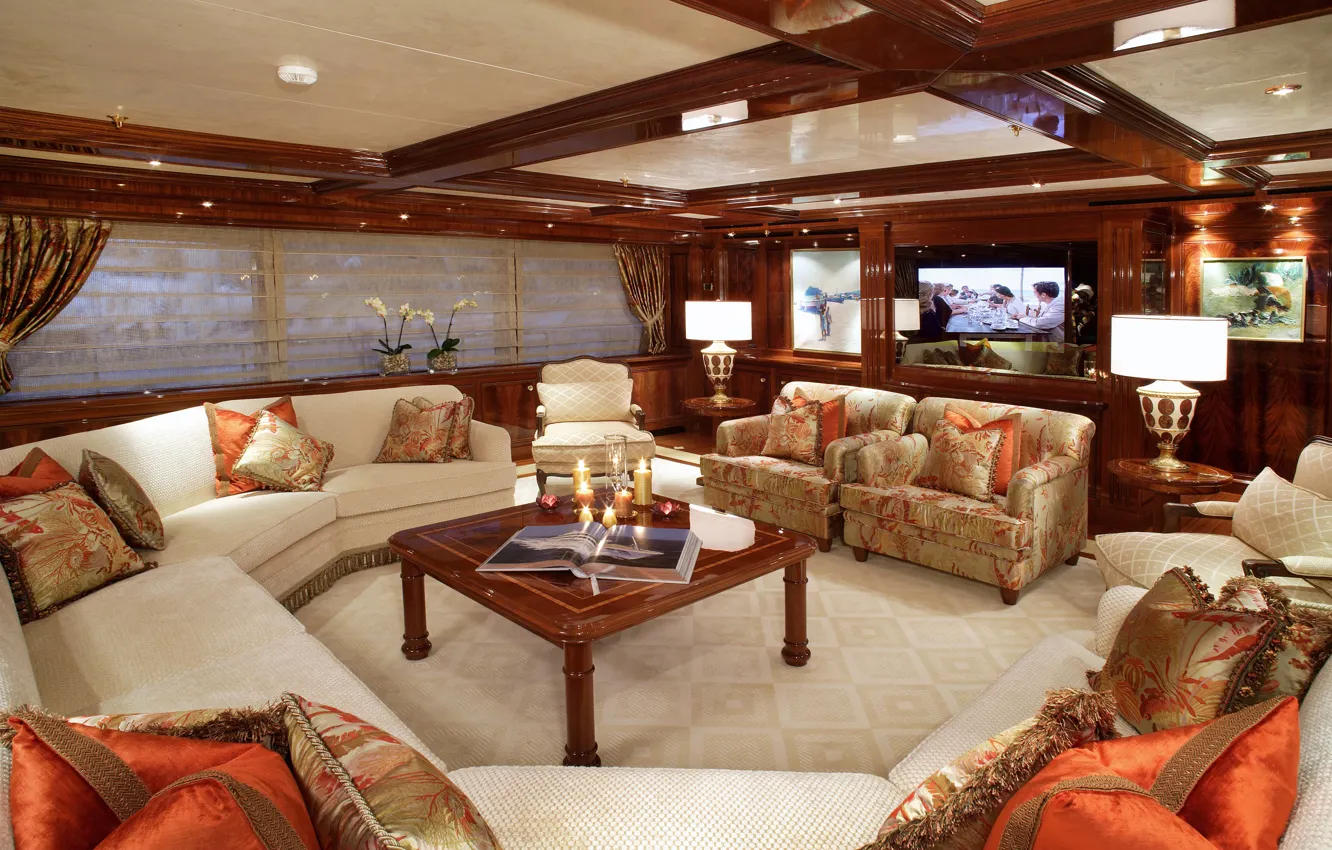 Photo wallpaper design, style, interior, yacht, salon, Suite, luxury motor yacht, EMELINA