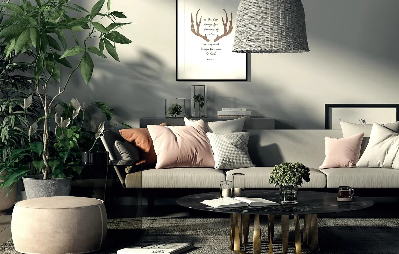 Photo wallpaper comfort, interior, sofa, living room, bohemian chic of modern