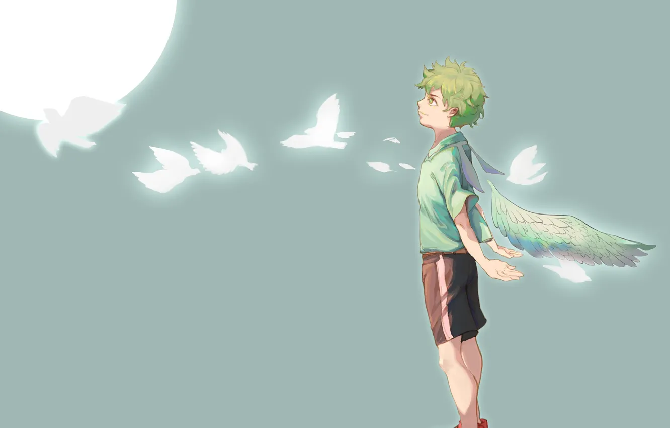 Photo wallpaper bird, wings, boy, Boku no Hero Academy, My hero Academy, My Hero Academia, Midori Isuku