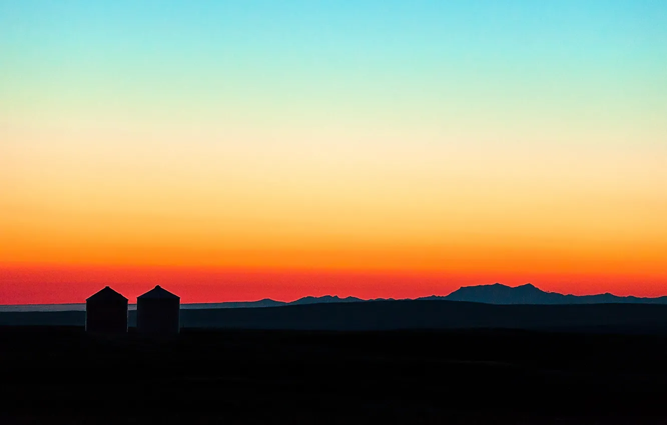 Photo wallpaper the sky, sunset, tower, horizon, silhouette, glow