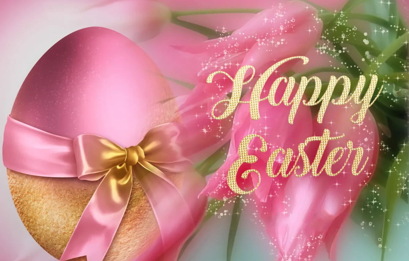Photo wallpaper flowers, lights, holiday, the inscription, eggs, bouquet, blur, spring