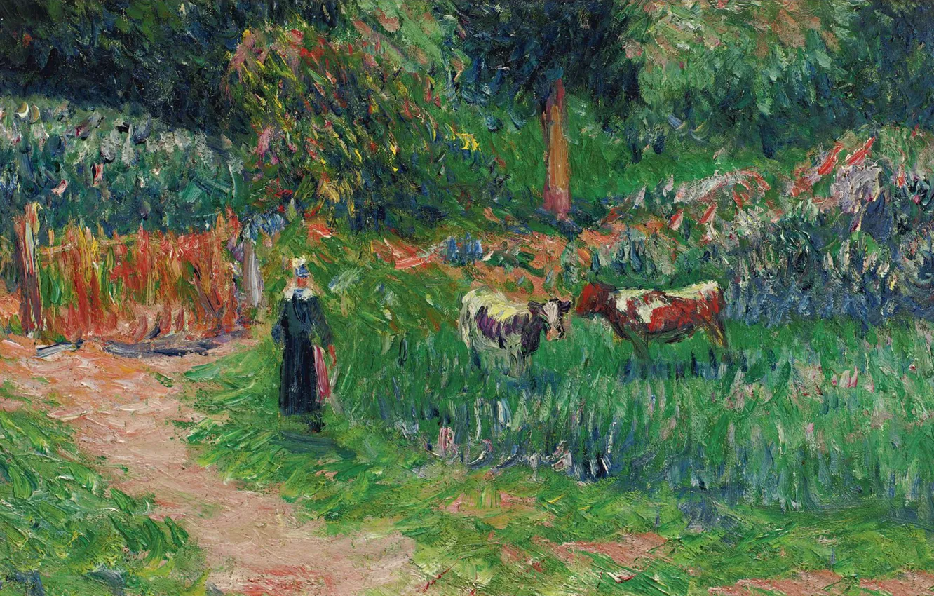 Photo wallpaper landscape, picture, Henri Sea, Cowgirl, Henry Moret, Shepperdess of the Cows