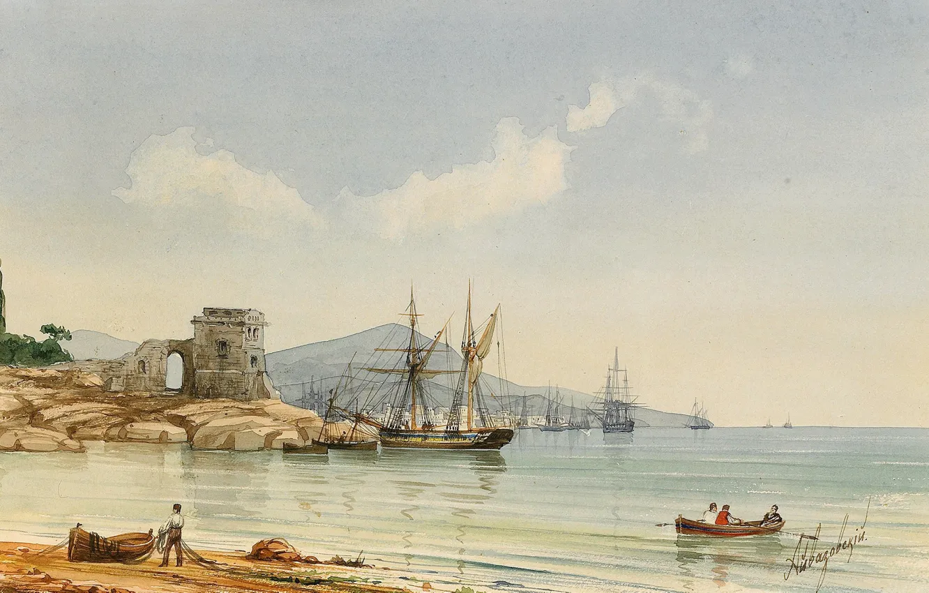 Photo wallpaper landscape, picture, Ivan Aivazovsky, Port Scene