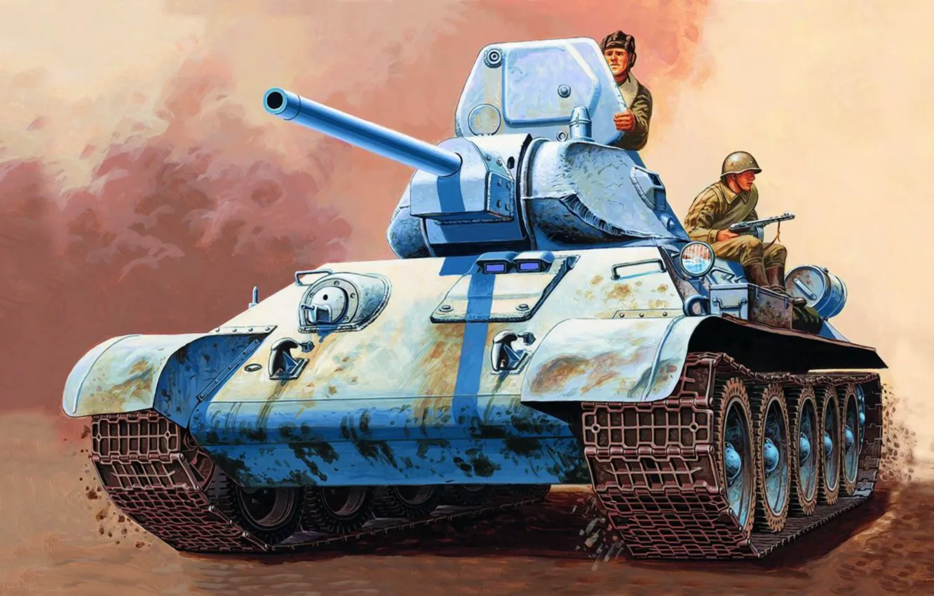 Photo wallpaper war, art, painting, tank, WW2, T-34/76