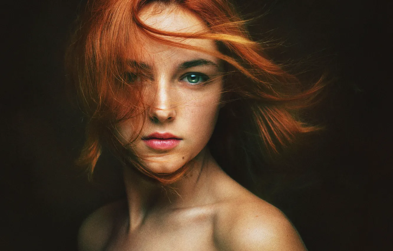 Photo wallpaper look, girl, face, hair, portrait, red, shoulders, redhead