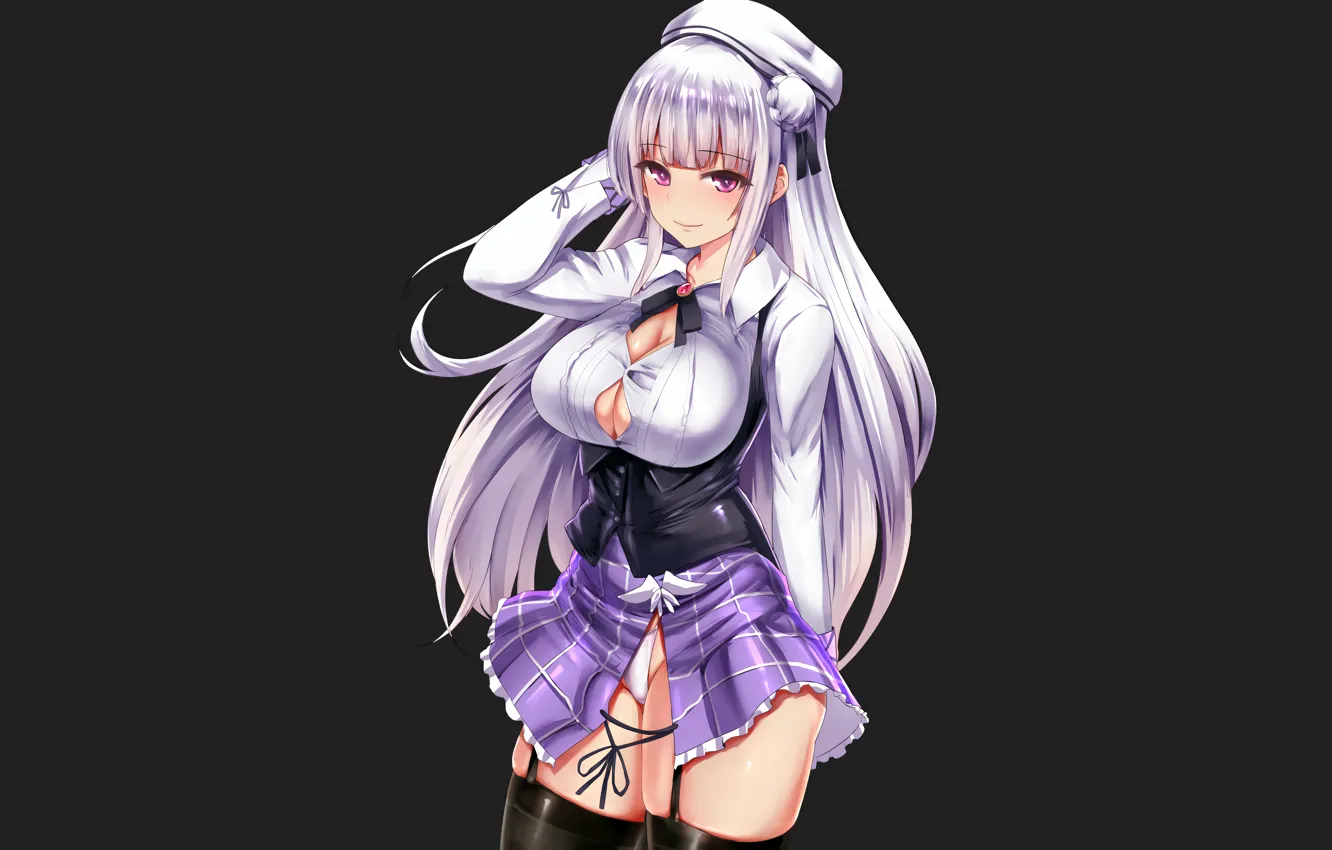 Photo wallpaper girl, sexy, lingerie, cleavage, blouse, panties, thighhighs, long hair