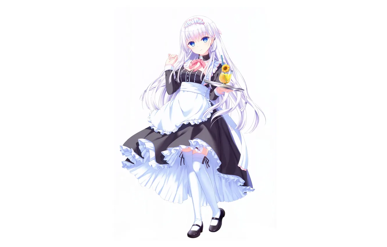 Photo wallpaper girl, sexy, thighhighs, long hair, dress, legs, anime, blue eyes