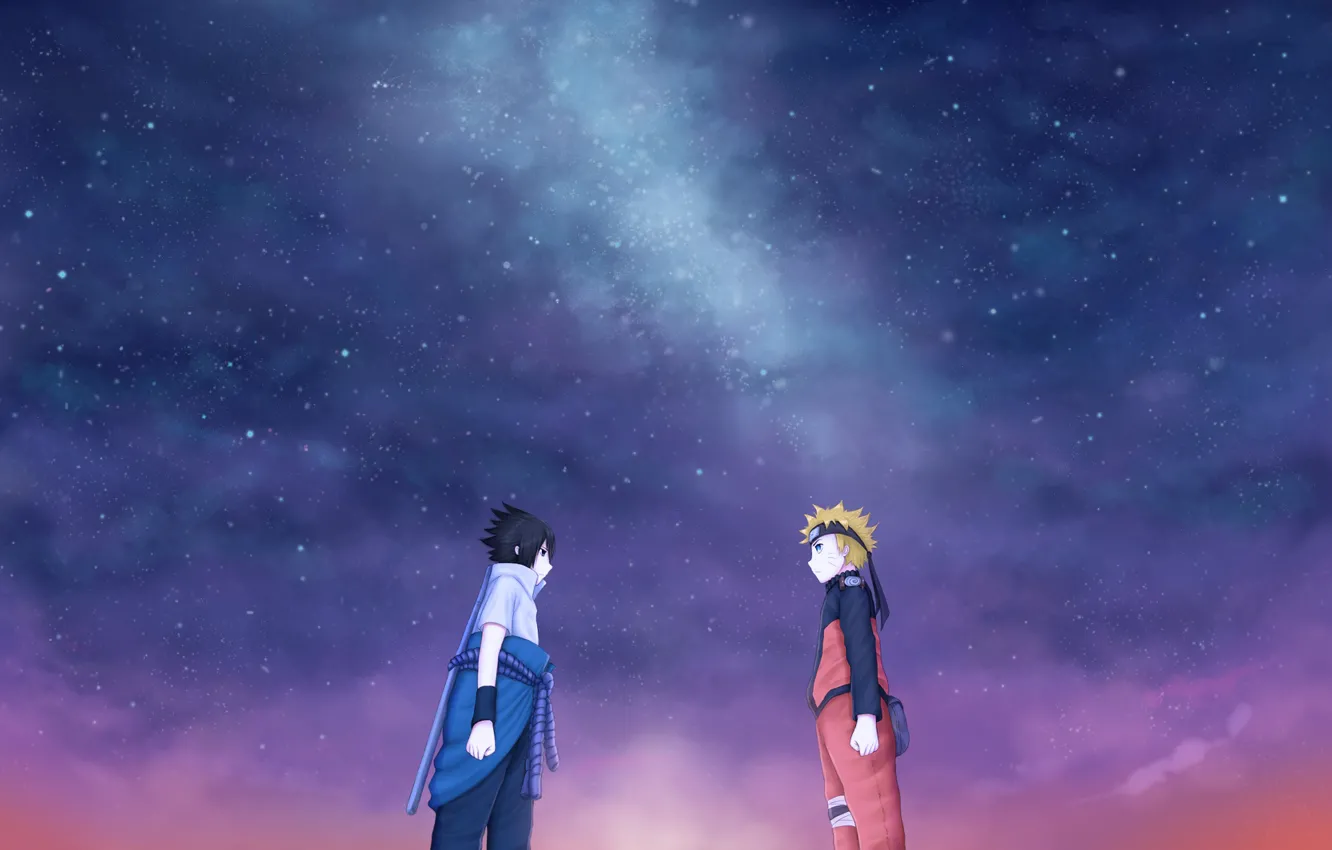 Photo wallpaper friends, naruto, art, sasuke, starry sky, juneau