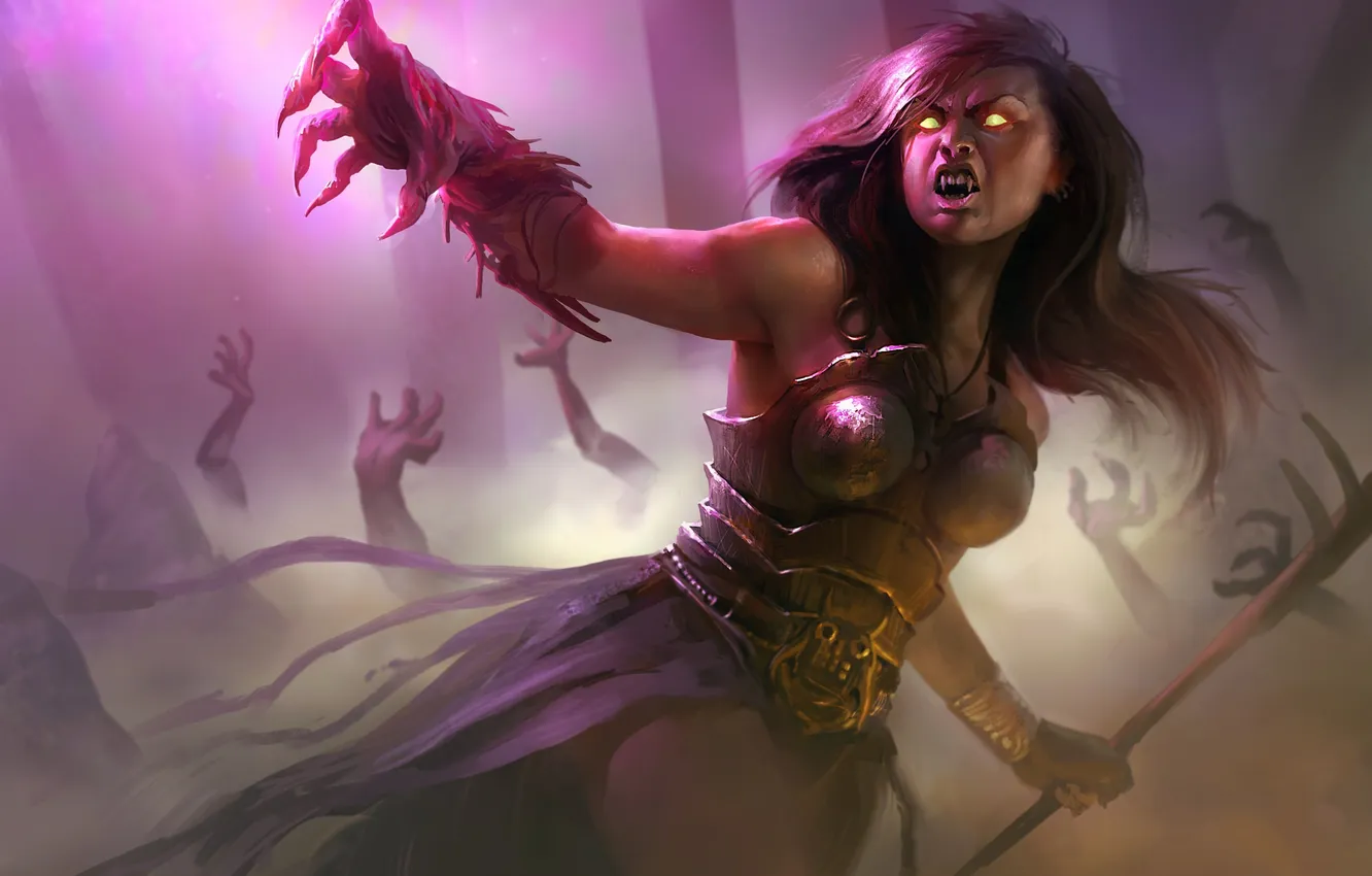 Photo wallpaper eyes, girl, magic, monster, hands, art, claws, fangs