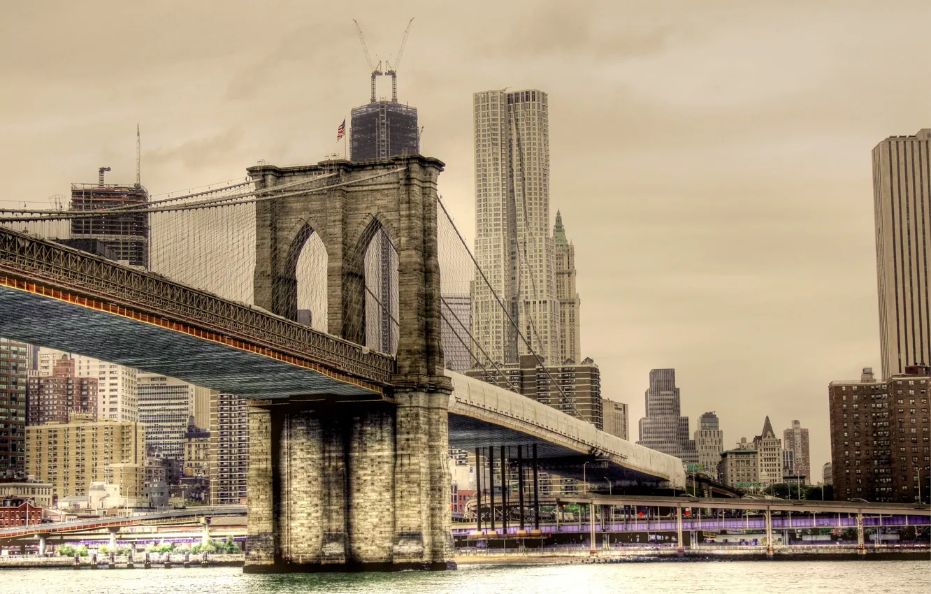 Photo wallpaper the city, building, New York, Brooklyn bridge, Brooklyn Bridge