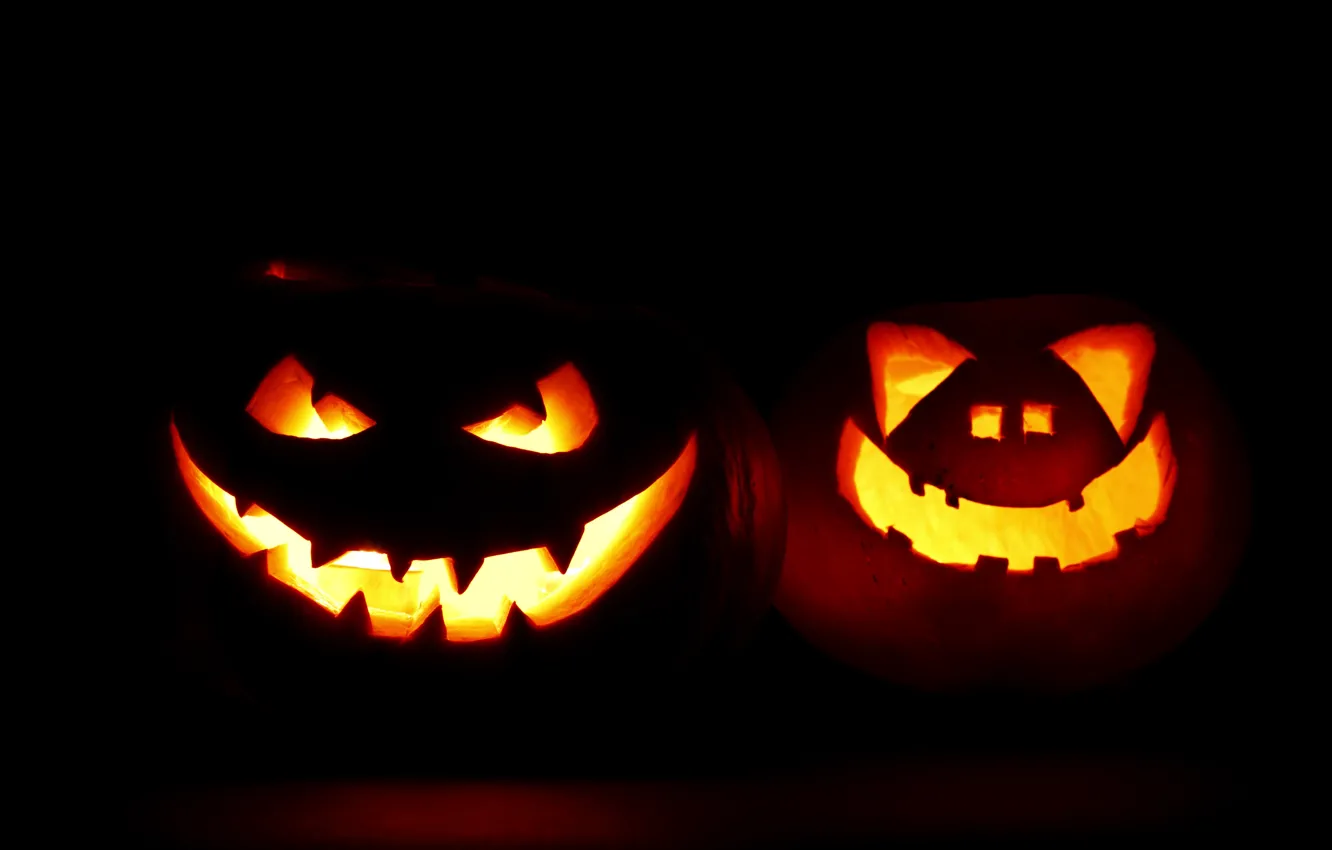 Photo wallpaper autumn, night, Halloween, pumpkin, Halloween, smile, face, holiday