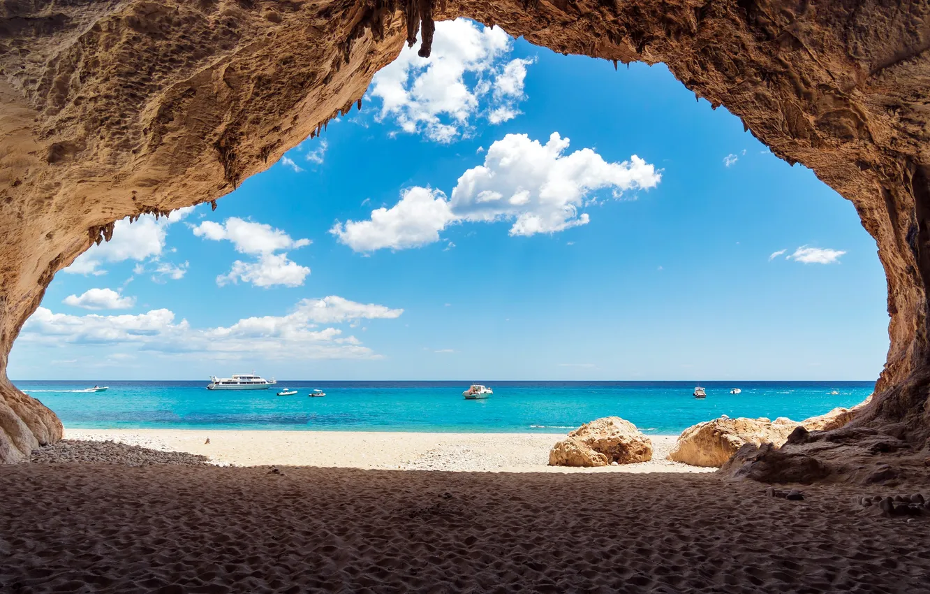 Photo wallpaper sea, clouds, horizon, Italy, Italy, Sardinia, Sardinia, The cave in the hills of Orosea