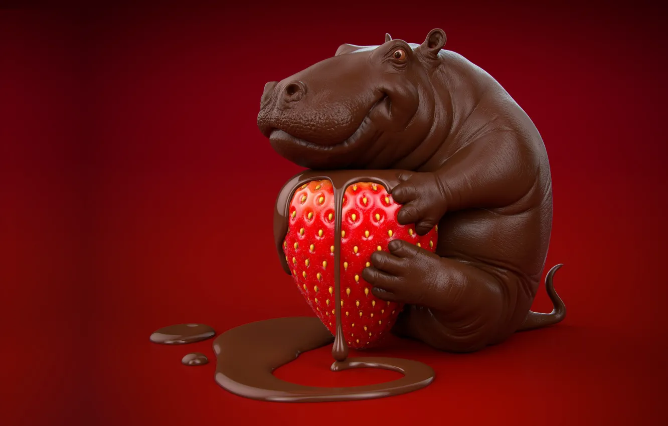 Photo wallpaper rendering, mood, the sweetness, food, chocolate, strawberry, yummy, Victoria