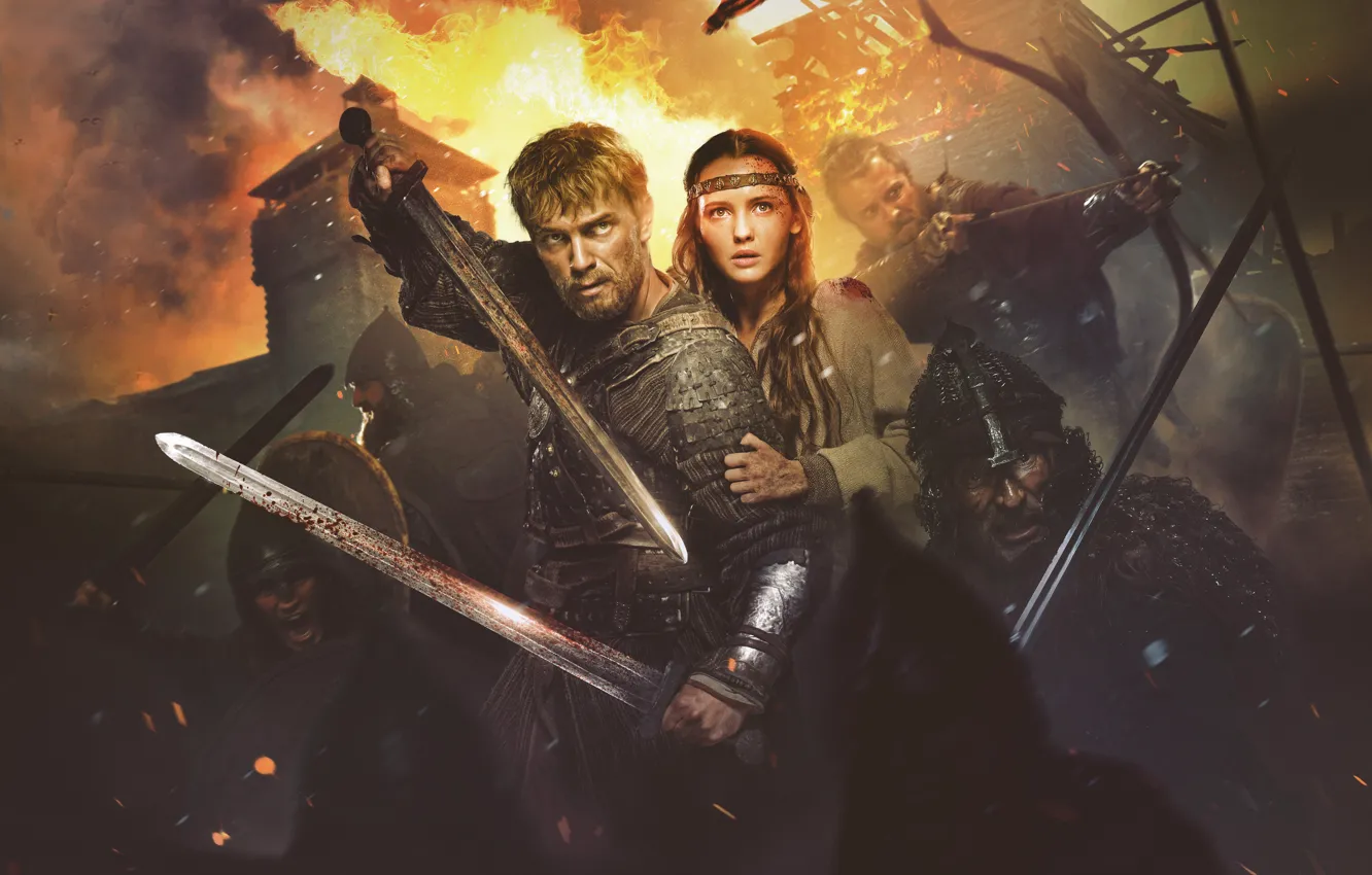 Photo wallpaper lights, weapons, the film, blood, sword, armor, warrior, sparks