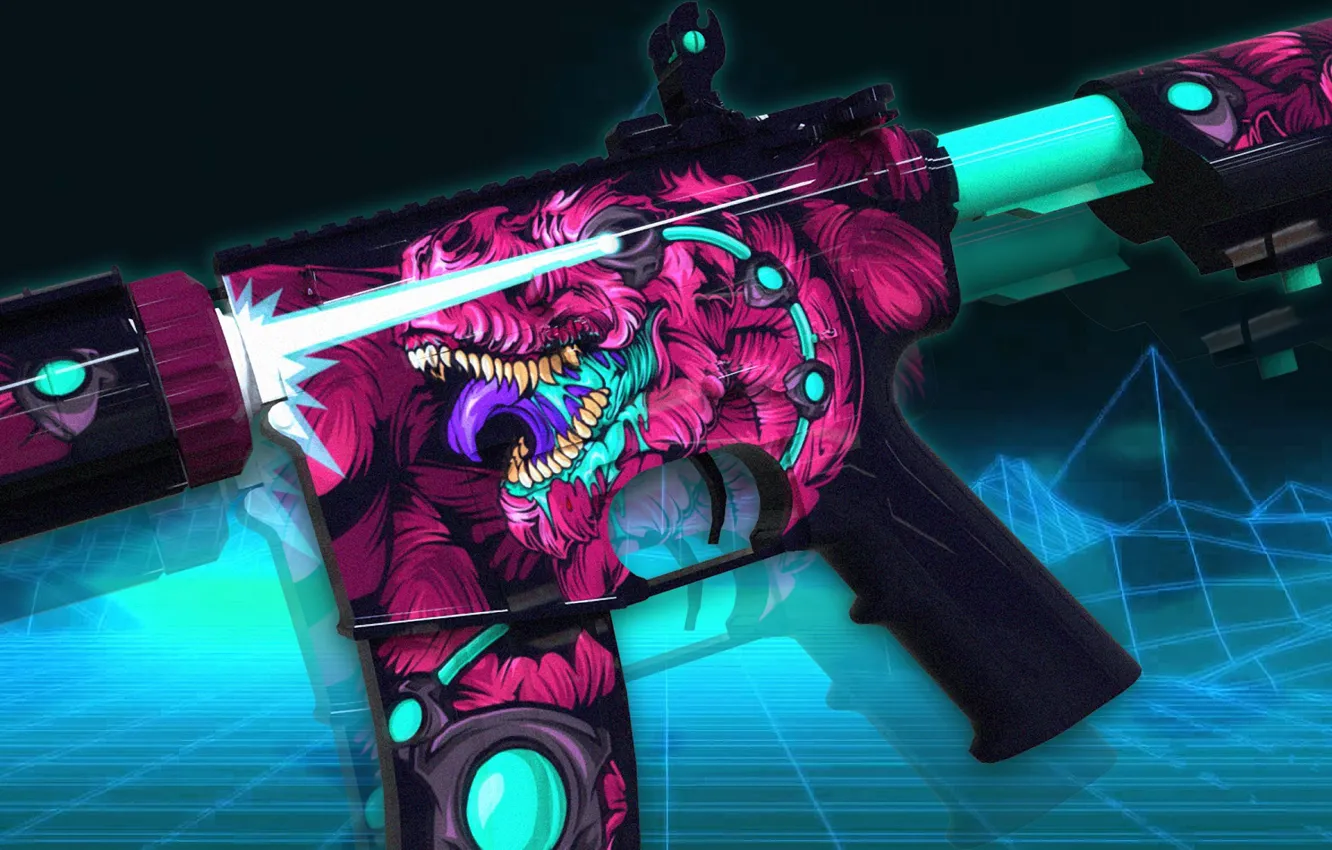 Photo wallpaper rays, reflection, mesh, jaw, monster, dinosaur, paint, cs go