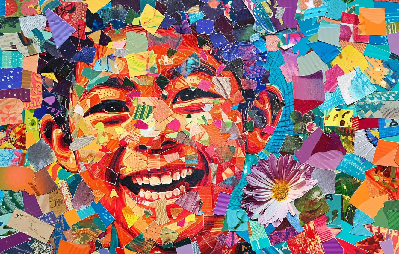 Photo wallpaper smile, collage, boy, digital art, AI art, The Art of Artificial Intelligence, neural network
