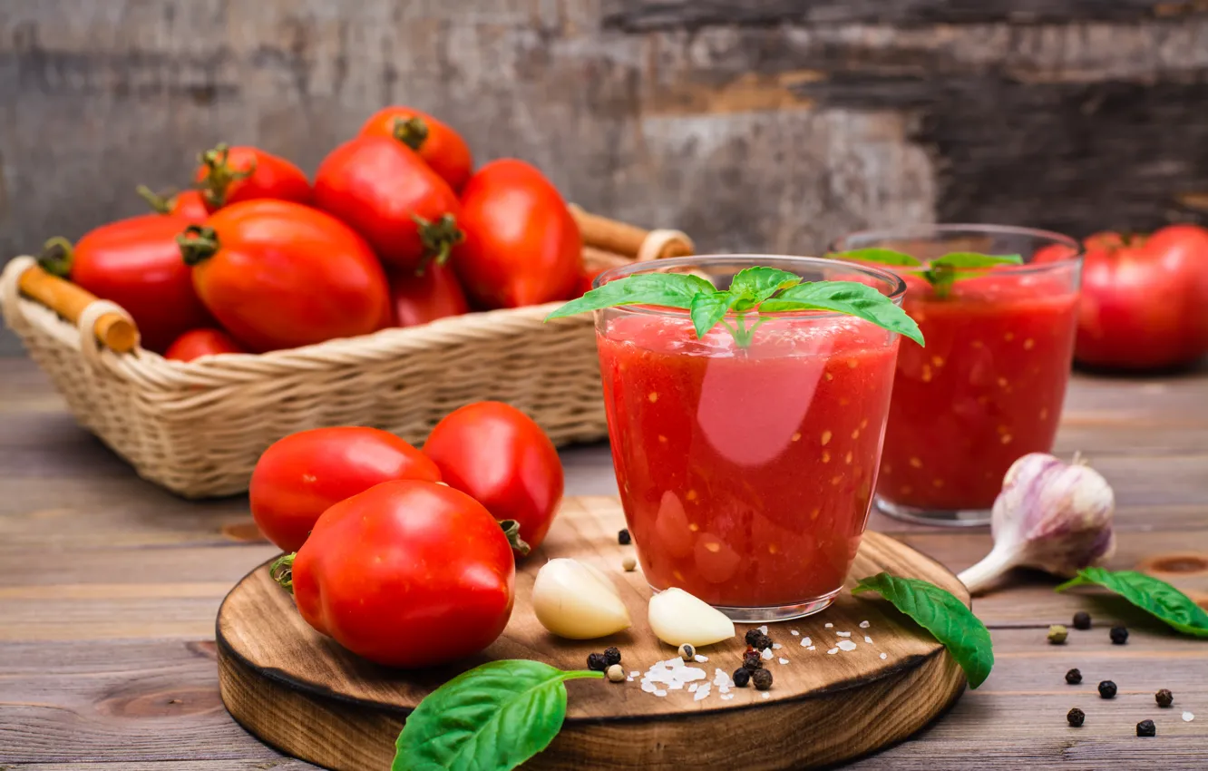 Photo wallpaper glass, juice, tomatoes, spices, Natasha Breen