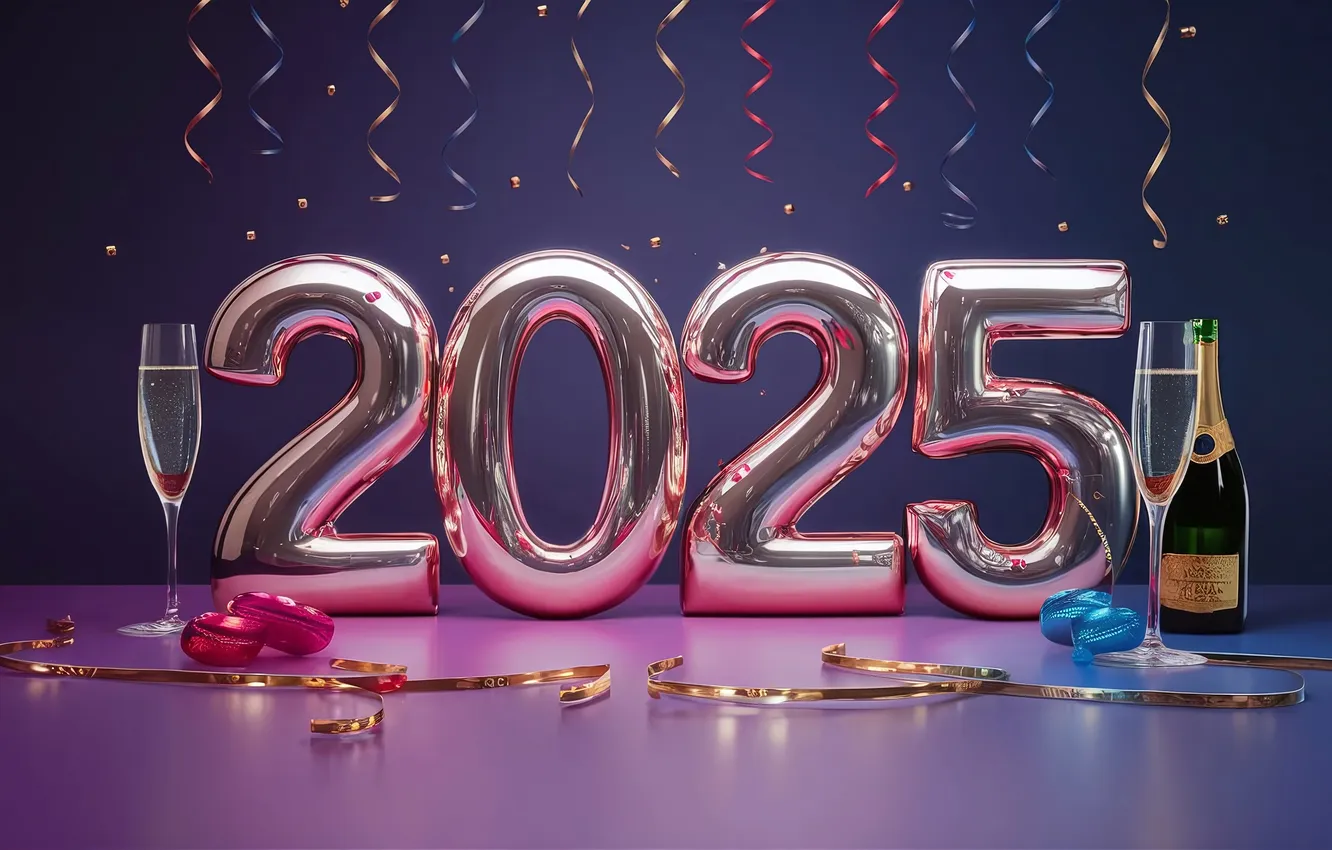 Photo wallpaper new year, figures, date, 2025, AI art, New Year 2025, neural network