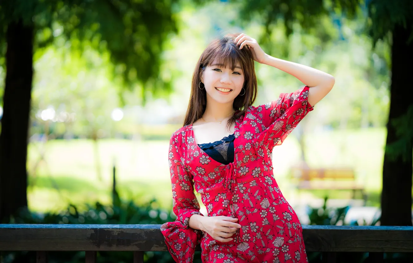 Photo wallpaper girl, smile, Asian, cutie