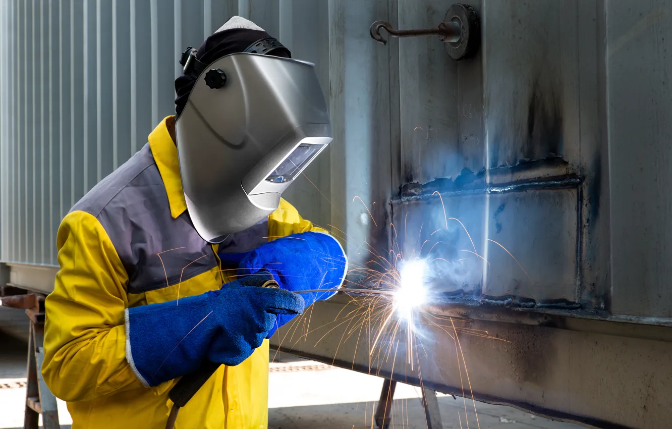 Photo wallpaper man, mask, protective equipment, welder