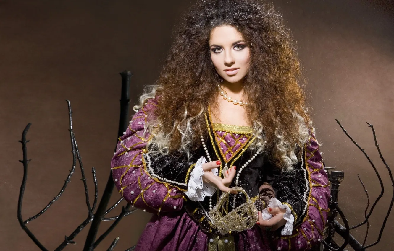 Photo wallpaper girl, branches, face, hair, crown, dress, Anna Pletneva, singer