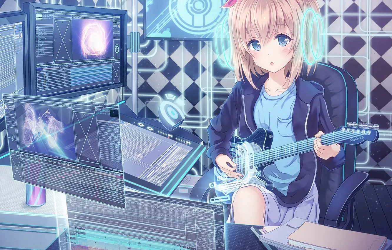 Photo wallpaper look, girl, the game, guitar, surprise, art, the program, alc