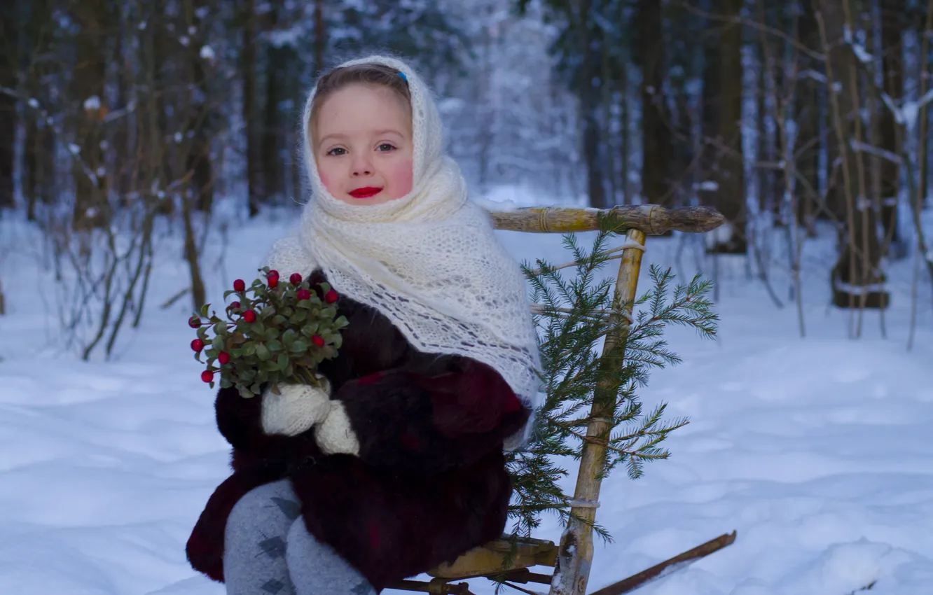 Photo wallpaper sweetheart, small, girl, scarf