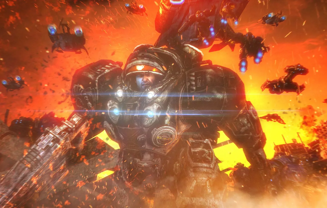 Photo wallpaper costume, Starcraft 2, war, jim raynor, terran, Powered Combat Suit