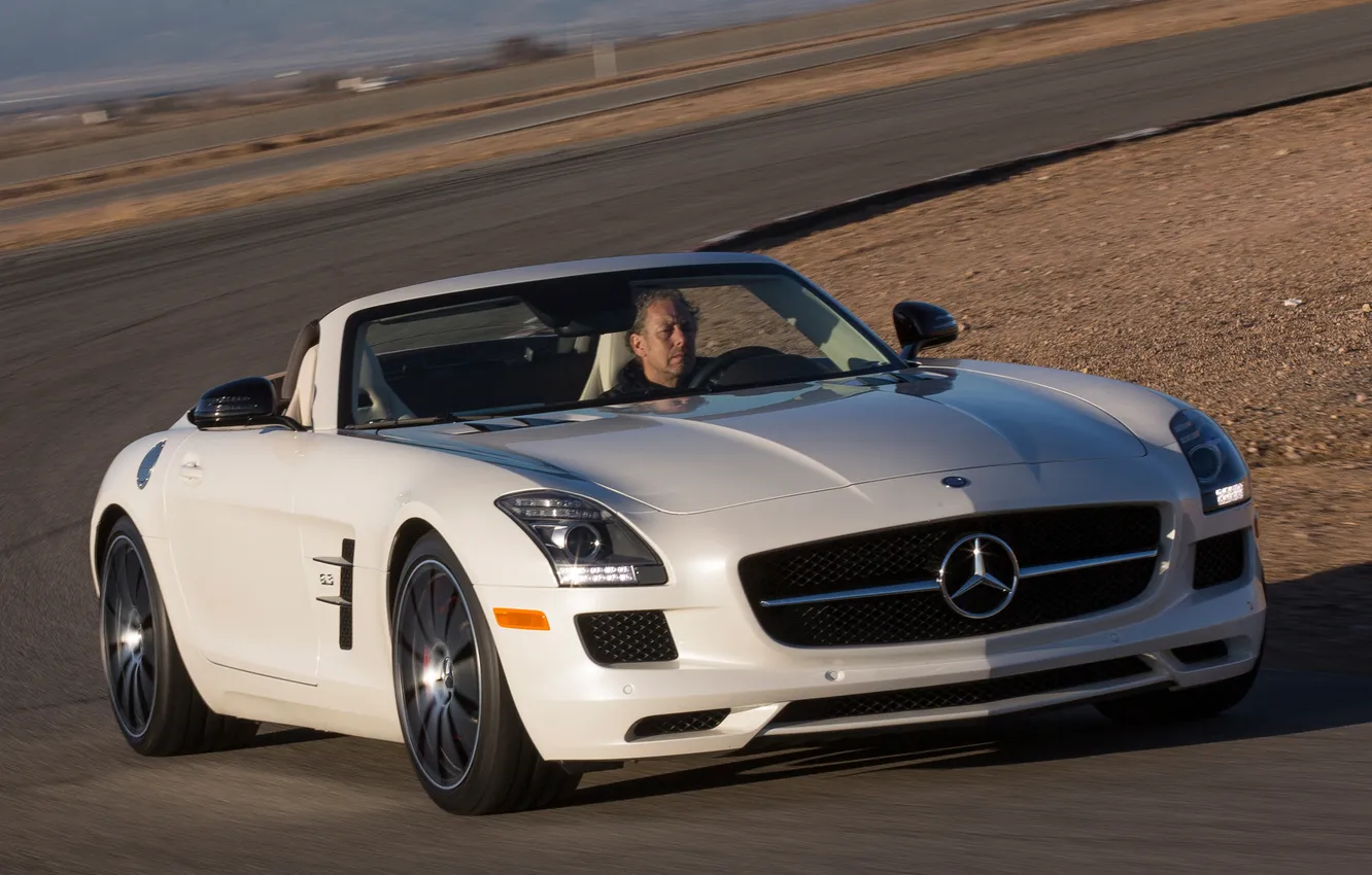 Photo wallpaper auto, Roadster, Mercedes-Benz, speed, track, AMG, SLS