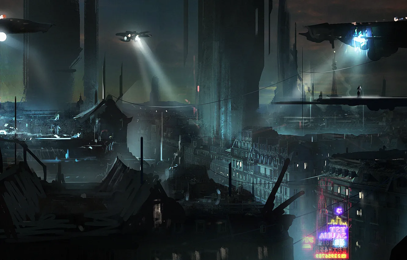 Photo wallpaper night, city, the city, fiction, Paris, art, future, Blade Runner