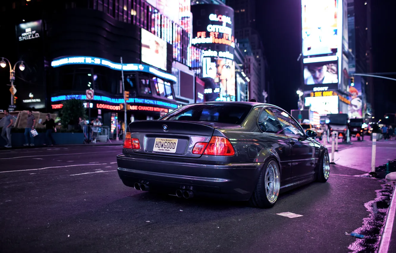 Photo wallpaper night, the city, lights, BMW, BMW, tuning, E46