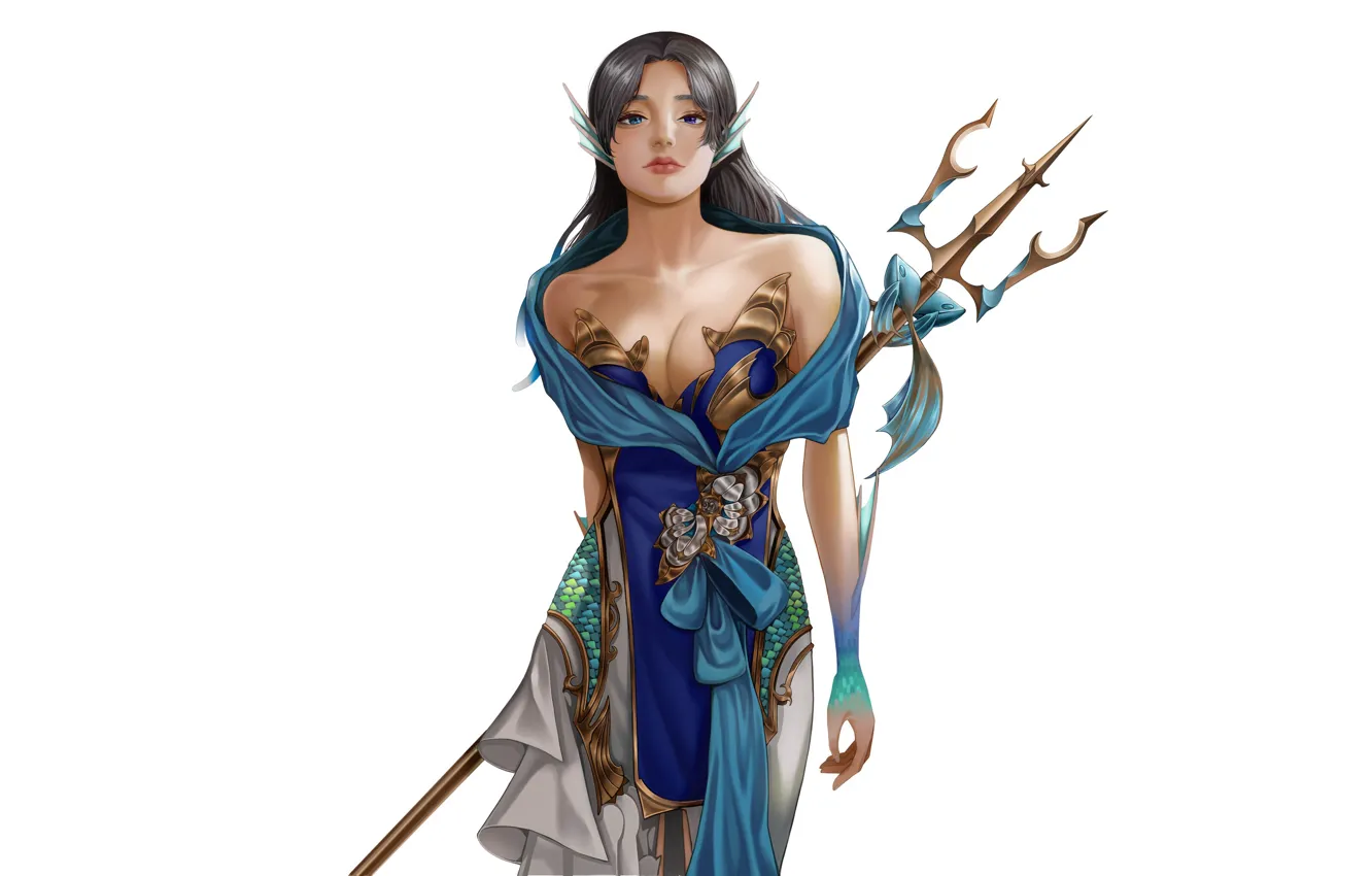 Photo wallpaper girl, fantasy, style, Illustration, Minimalism, Siren, Trident, Da Y