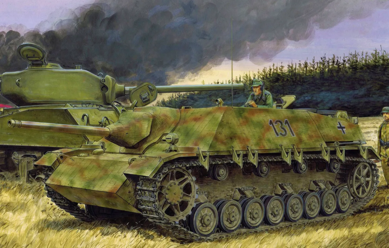 Photo wallpaper war, art, painting, tank, WW2, Jagdpanzer IV L/48