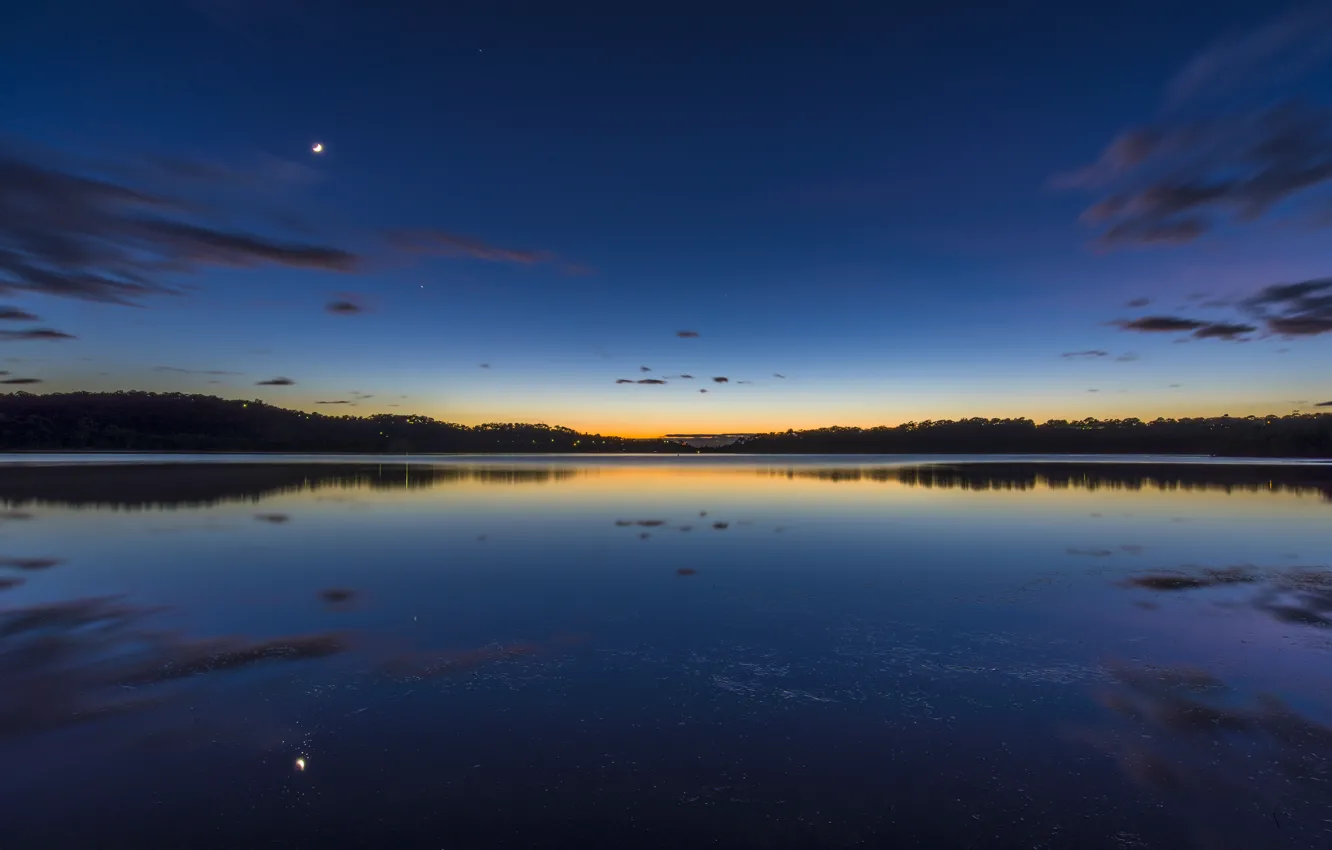 Photo wallpaper landscape, nature, lake, twilight, Australia, Sydney, Narrabeen Lake