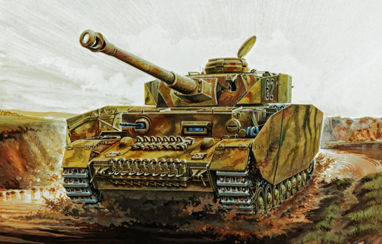 Photo wallpaper war, art, painting, tank, ww2, tank, Panzer Iv Ausf H