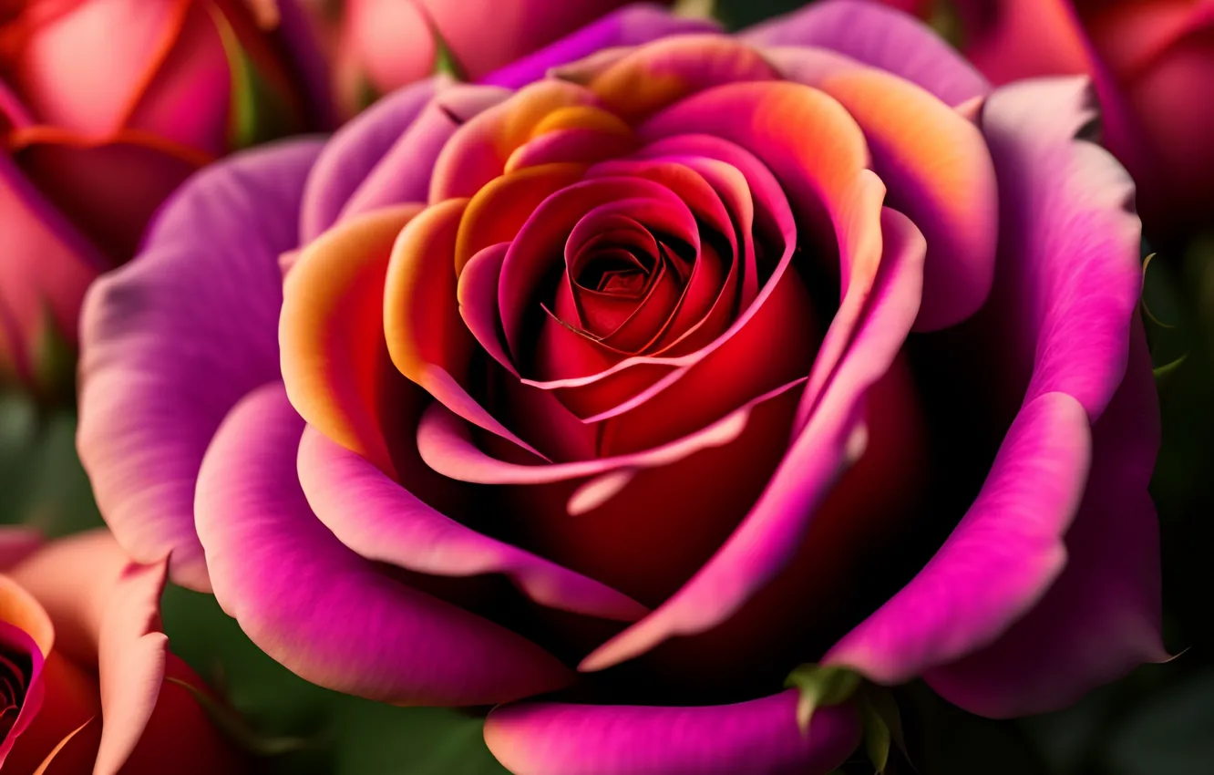 Photo wallpaper macro, flowers, roses, rose, flower, pink
