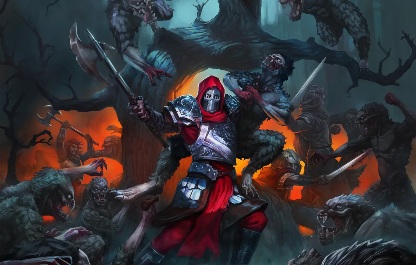 Photo wallpaper fiction, monster, armor, warrior, art, battle, fantasy, monster