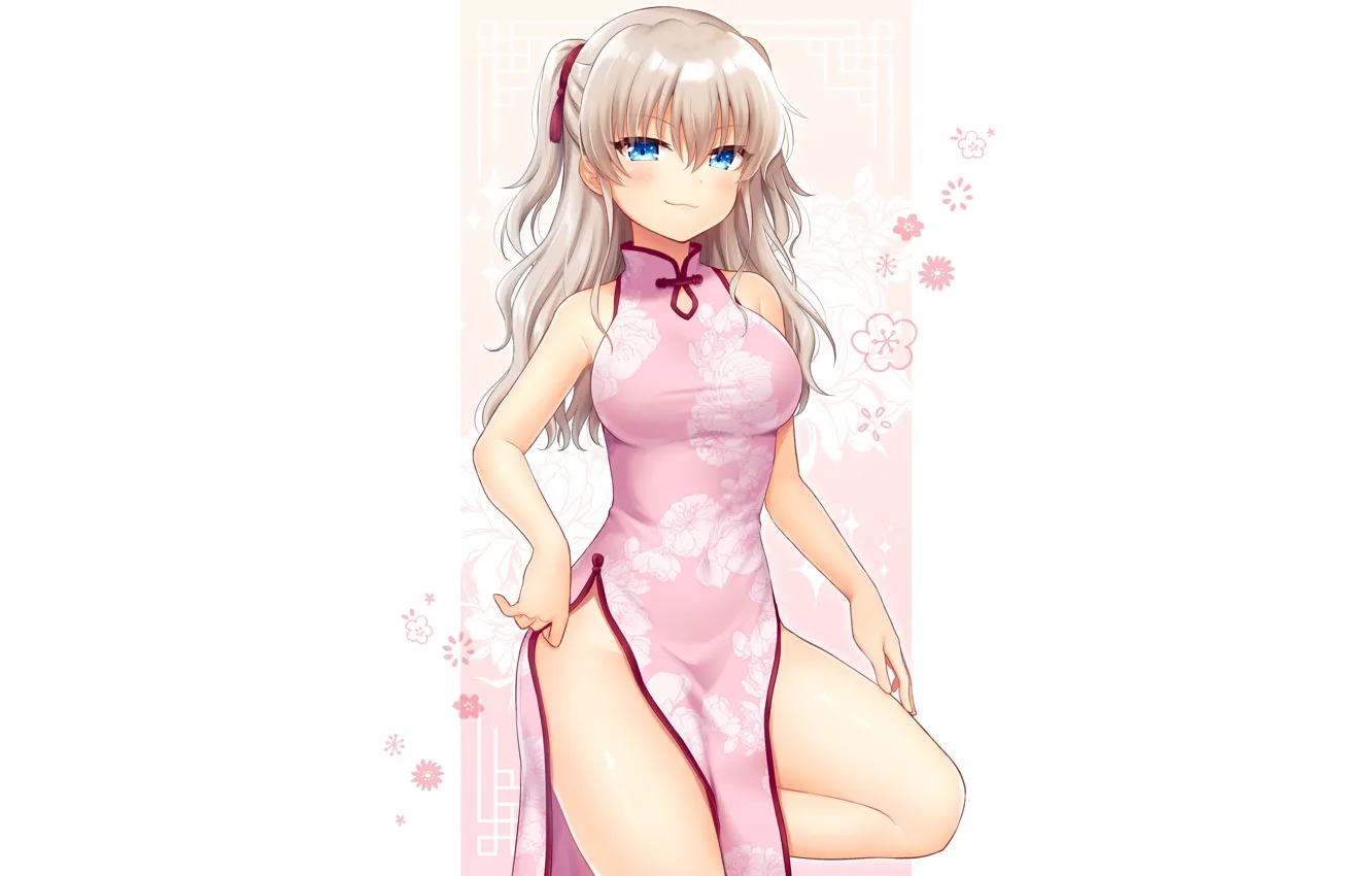 Photo wallpaper girl, sexy, long hair, dress, anime, blue eyes, beautiful, pretty