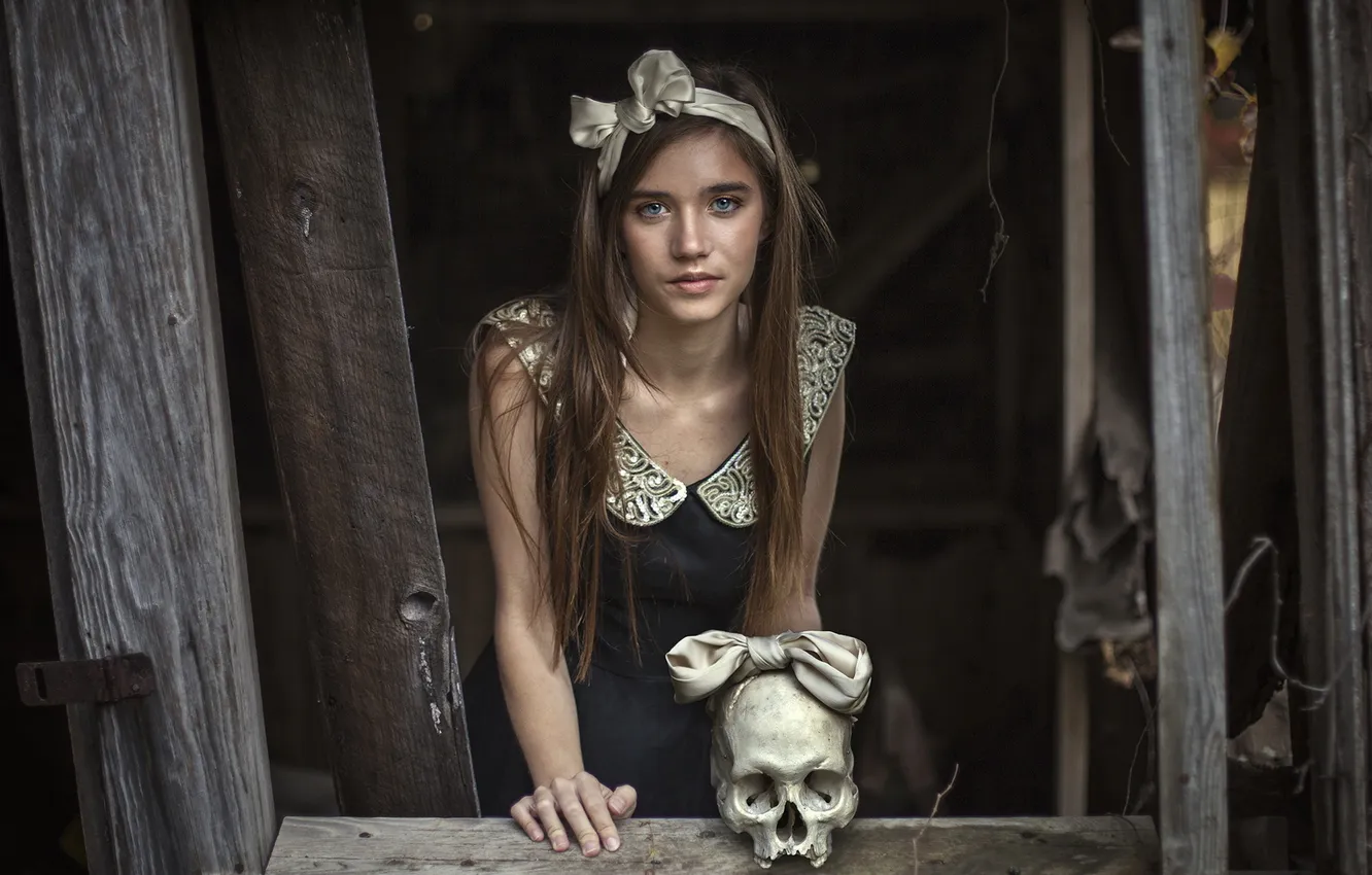 Photo wallpaper look, girl, skull