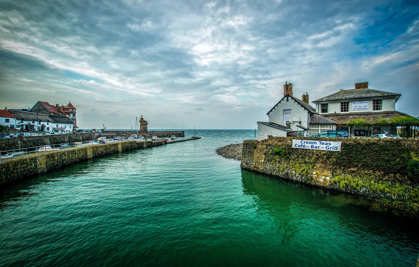 Photo wallpaper sea, the sky, landscape, shore, home, horizon, UK, Lynmouth