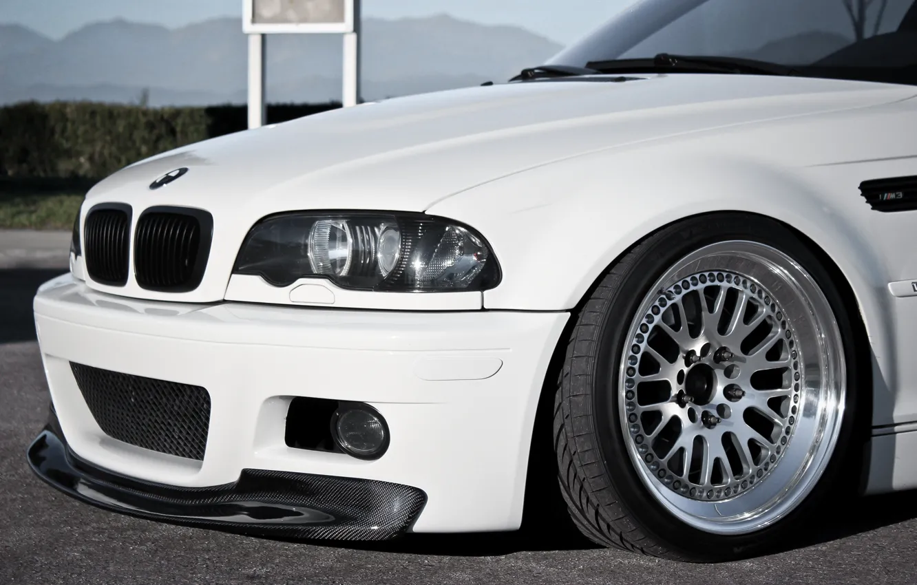 Photo wallpaper white, BMW, headlight, wheel, BMW, white, E46