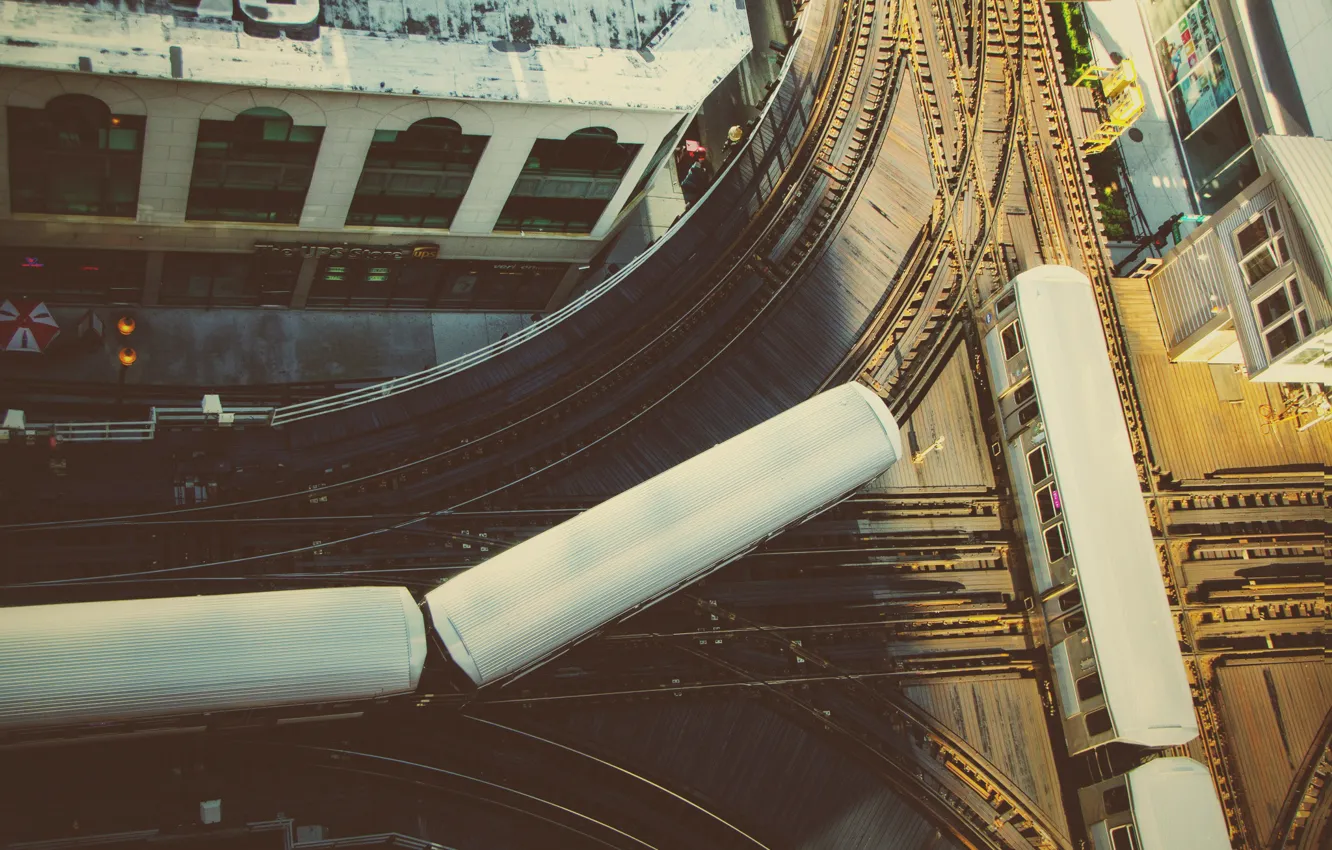 Photo wallpaper the city, train, height, Chicago, railroad, Illinois