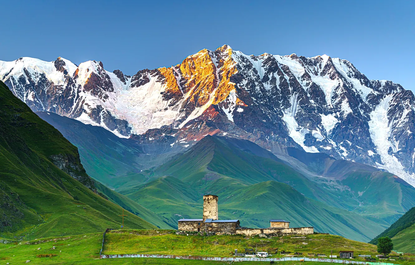 Photo wallpaper mountains, tops, Georgia, Upper Svaneti