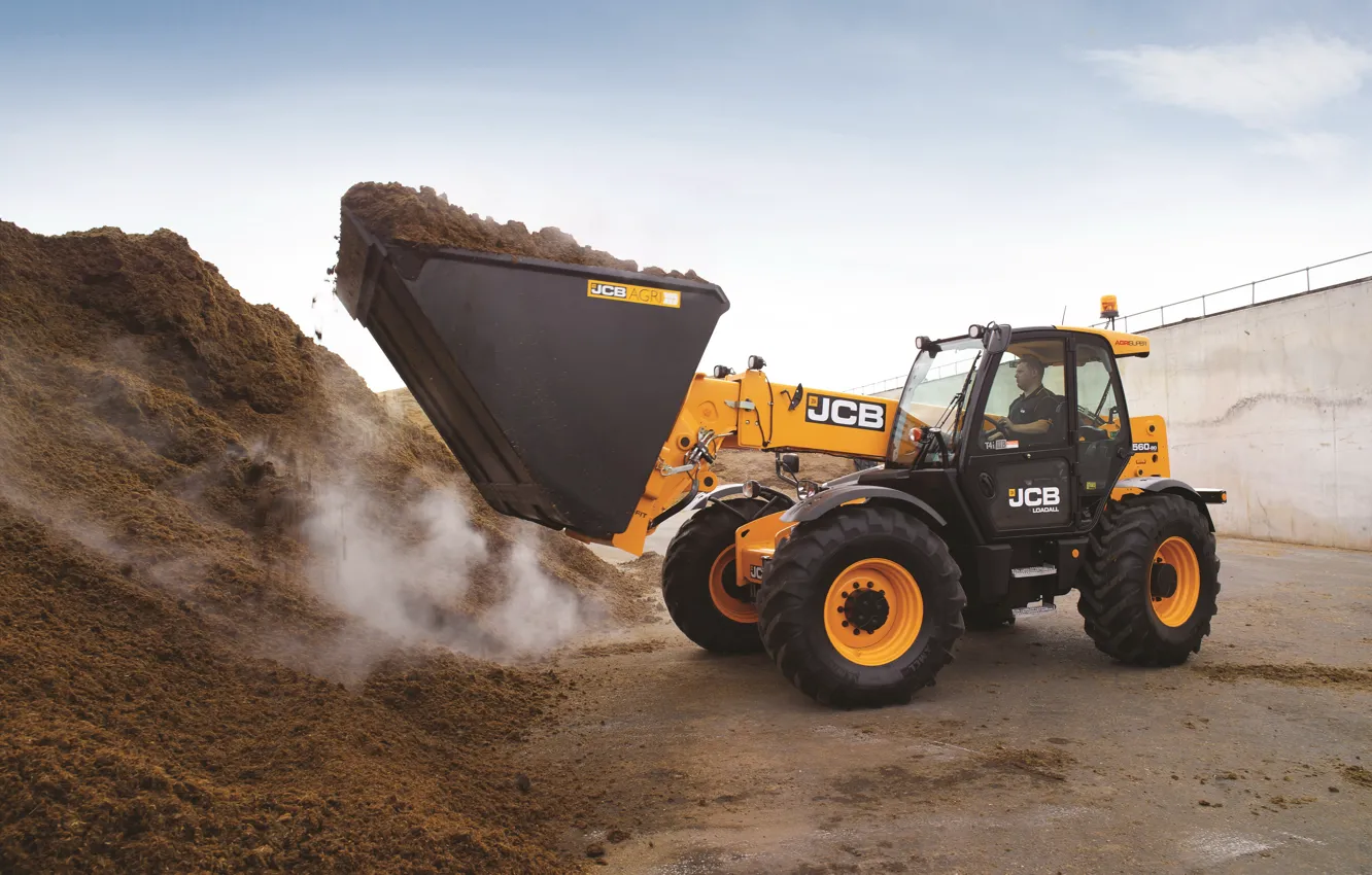 Photo wallpaper wall, wheel, cabin, bucket, loading, JCB, loader, telehandler